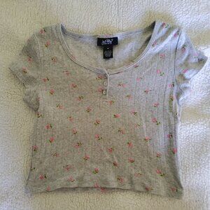 Just Polly Cotton Floral Print Crop Top Medium EUC